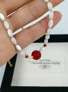 小香风贝母串珠红玛瑙S925银项链