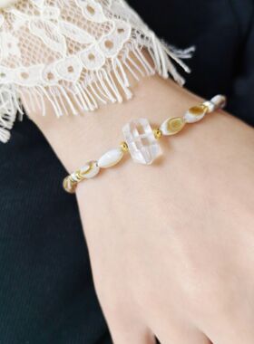 轻奢小众贝壳白水晶925银手链