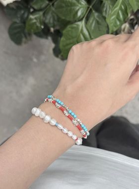 小清新叠戴手链高级感纯银手串