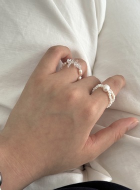 淡水珍珠弹力绳交叉戒指温柔指环