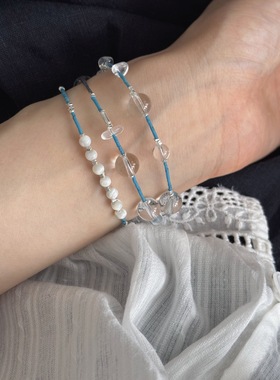 高级感松石碎银子手串白水晶手链