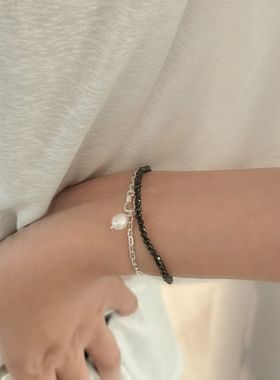 极细黑尖晶韩版手串气质珍珠