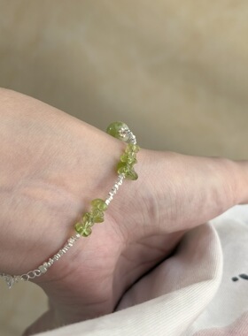 橄榄石绿色手链碎银子韩系手串