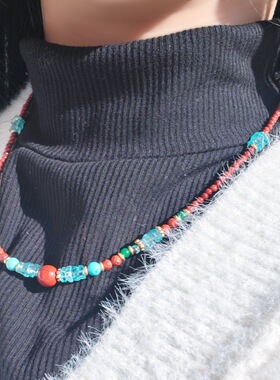 小众S925纯银串珠撞色天然石项链