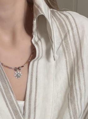 锆石新中式太阳项链泰银锁骨链