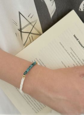 贝壳珠手串蓝麻石小众手链新中式