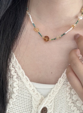 新中式绿松石项链天然石复古串珠