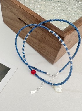 顽皮白贝母小众小象项链S925纯银