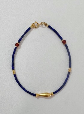 天然青金石小众镀金纯银手链国风