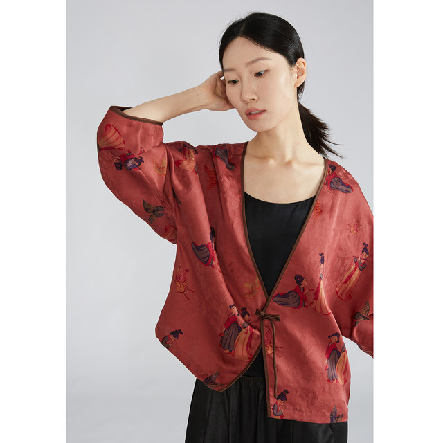 Suye 100% mulberry silk Xiangyun yarn jacquard ຊາ jacket ແບບຈີນ Little Tang ແບບວ່າງ cardigan ຕົ້ນພາກຮຽນ spring