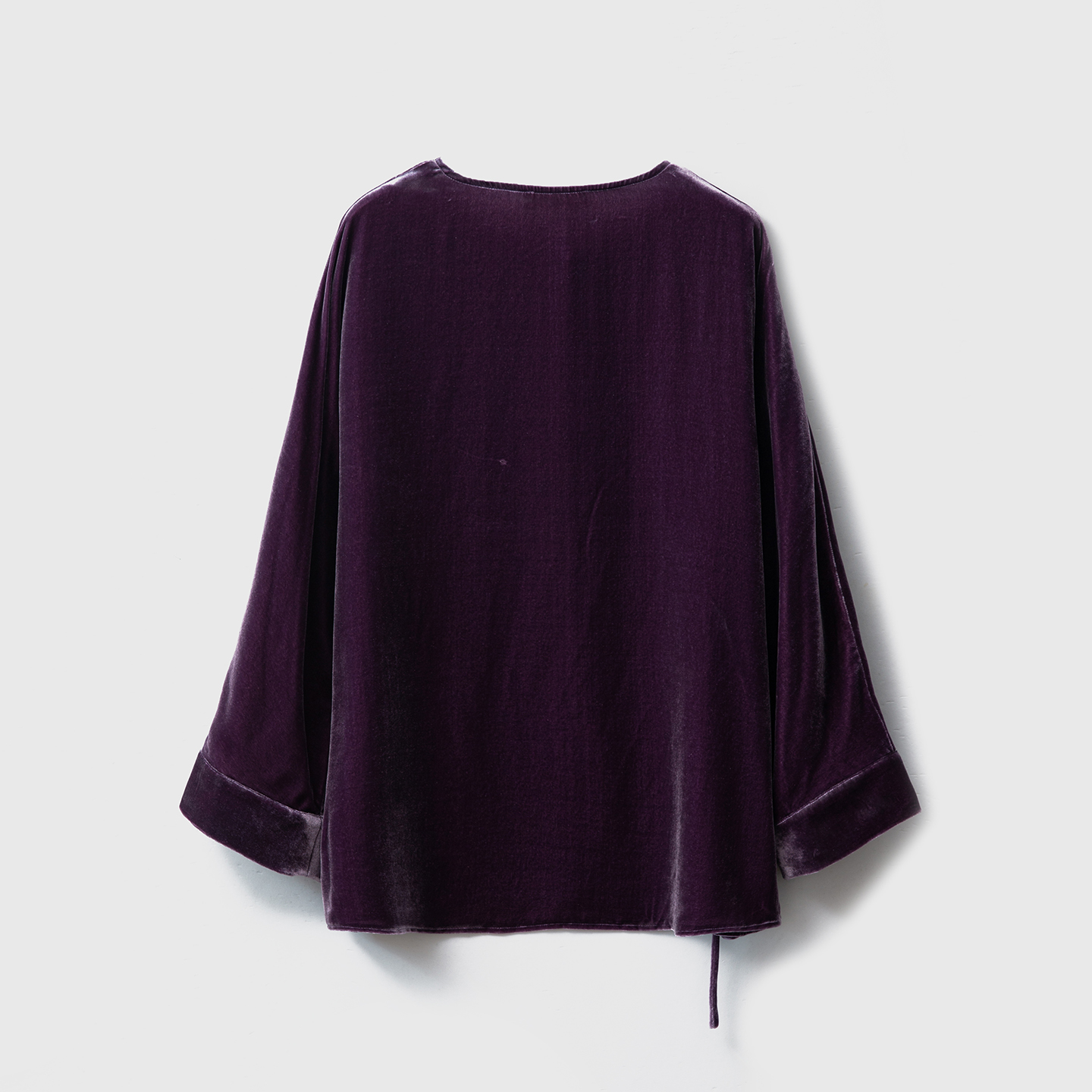 一丝牵圆领珍珠扣国风斜门襟真丝丝绒系带长袖上衣宽松显瘦桑蚕丝 - 图2