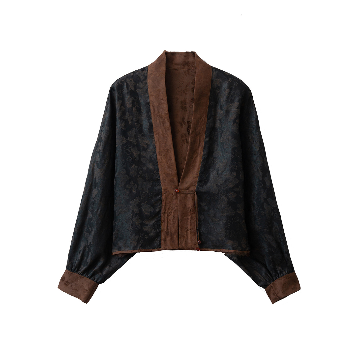 一丝牵 双面穿香云纱蝙蝠袖真丝开衫外套桑蚕丝提花国风V领茶服春,淘宝优惠券,粉丝福利购,淘宝优惠卷