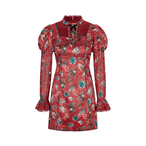 LULUALWAYS我爱露露25冬季新款华丽【盛世玫瑰】收腰短款女连衣裙-图3