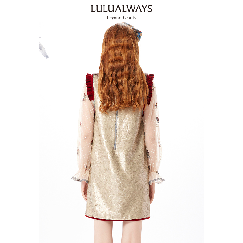 lulualways冬季法式气质绣花雪纺衫 LULUALWAYS蕾丝衫/雪纺衫