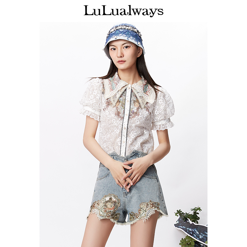 lulualways新款甜美精致蕾丝女衬衫 LULUALWAYS衬衫