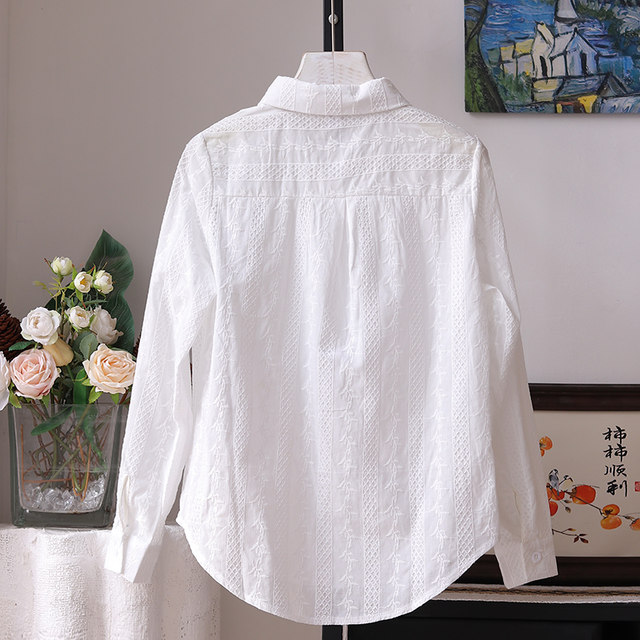 Versatile Spring and Autumn Button ແບບຮ່ອງກົງ Slimming ເສື້ອສີຂາວ