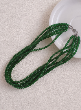 复古绿色仿珍珠短项链