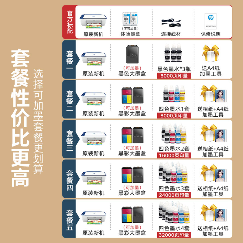 惠普2723彩色家用小型打印机可喷墨 艾牧未数码喷墨多功能一体机