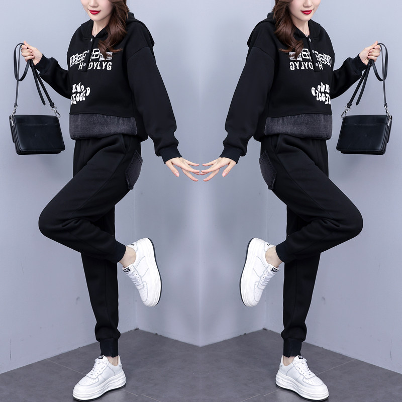 一整套加绒加厚套装女秋冬保暖宽松大码女装牛仔卫衣长袖裤子冬季,淘宝优惠券,粉丝福利购,淘宝优惠卷