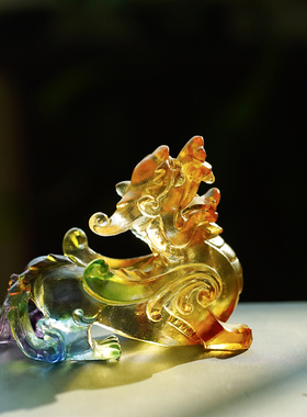 琉璃公母貔貅聚宝盆一套