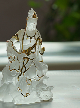 珍悦古法琉璃水月自在观音摆件