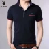 Playboy Summer Áo thun tay ngắn nam Ve áo màu rắn Áo thun cotton giản dị cho nam Áo thun ngắn tay áo thun - Áo phông ngắn Áo thun nam tay ngắn Áo phông ngắn