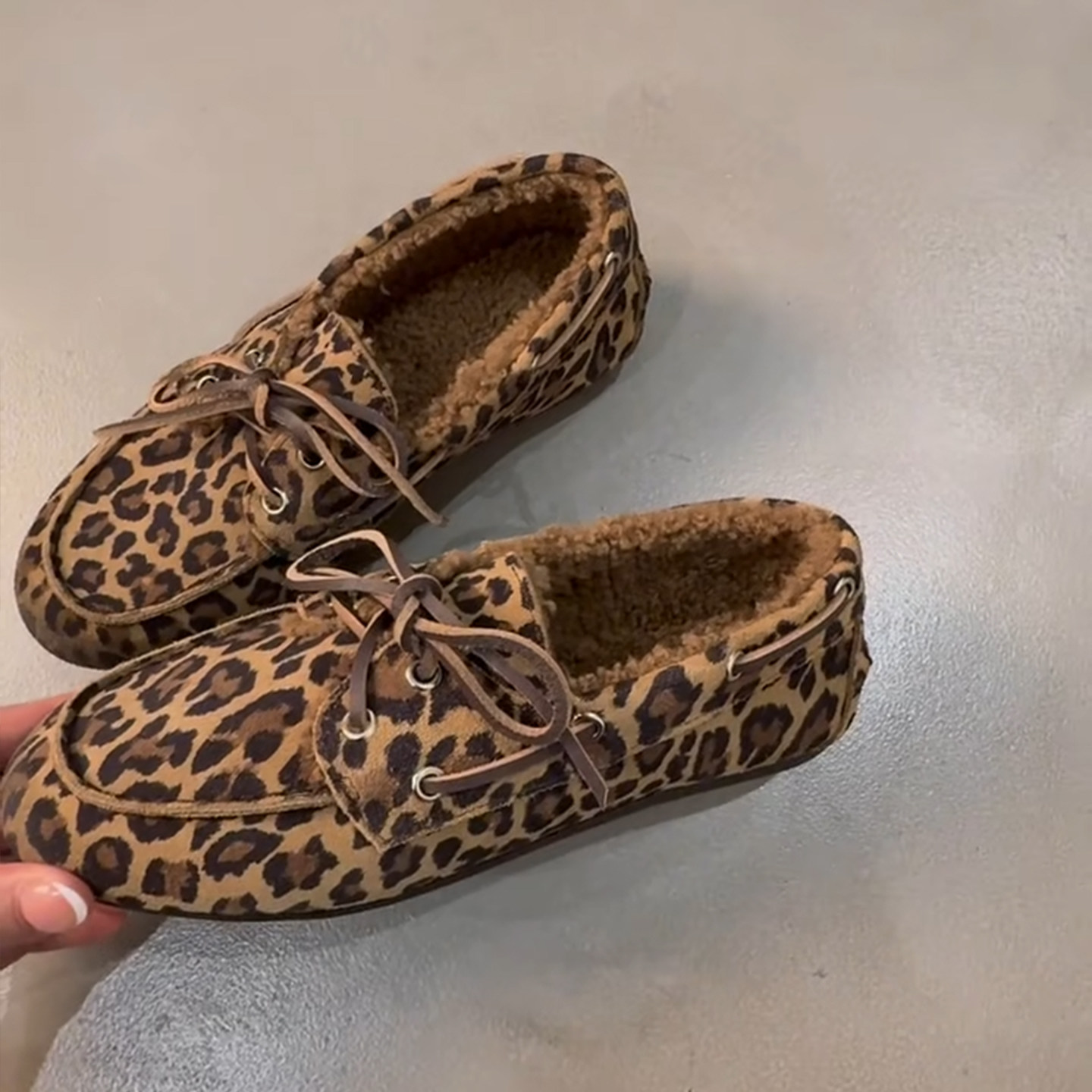 复古豹纹乐福鞋女加绒保暖圆头系带绑带平底休闲舒适百搭豆豆鞋女,淘宝优惠券,粉丝福利购,淘宝优惠卷