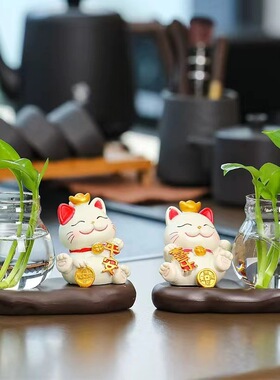 招财猫树脂水培花瓶桌面摆件