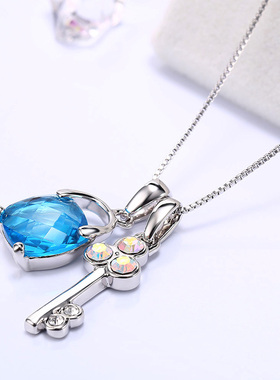 锁钥匙情侣设计水晶项链