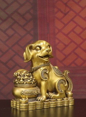 纯黄铜聚财狗摆件招财进宝生肖狗