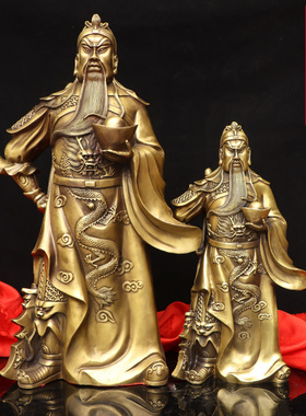 纯铜关公神像特大号武财神托元宝关二爷家用供奉礼品桌面饰品摆件