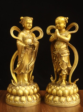 纯黄铜金童玉女佛像摆件