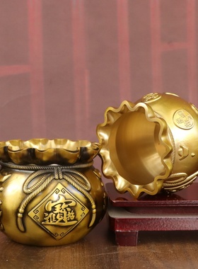 纯黄铜金钱袋聚宝盆摆件招财福袋