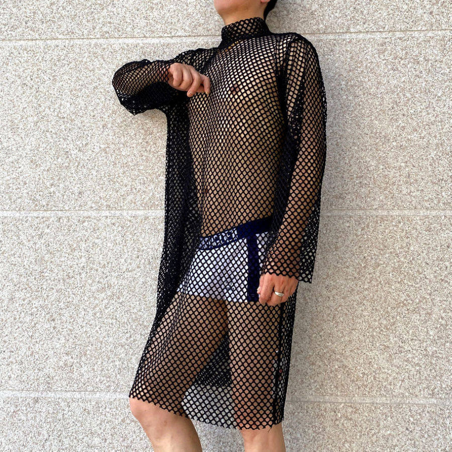 禁欲系网红爆款格子大网眼情侣款加长过膝浴袍镂空透气睡袍睡裙,淘宝优惠券,粉丝福利购,淘宝优惠卷