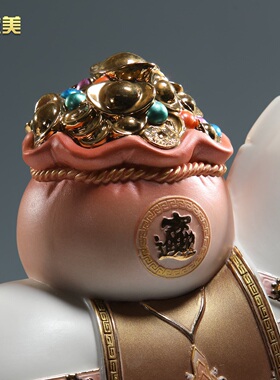 晟美陶瓷新中式马上发财摆件客厅电视柜办公室装饰乔迁开业礼物