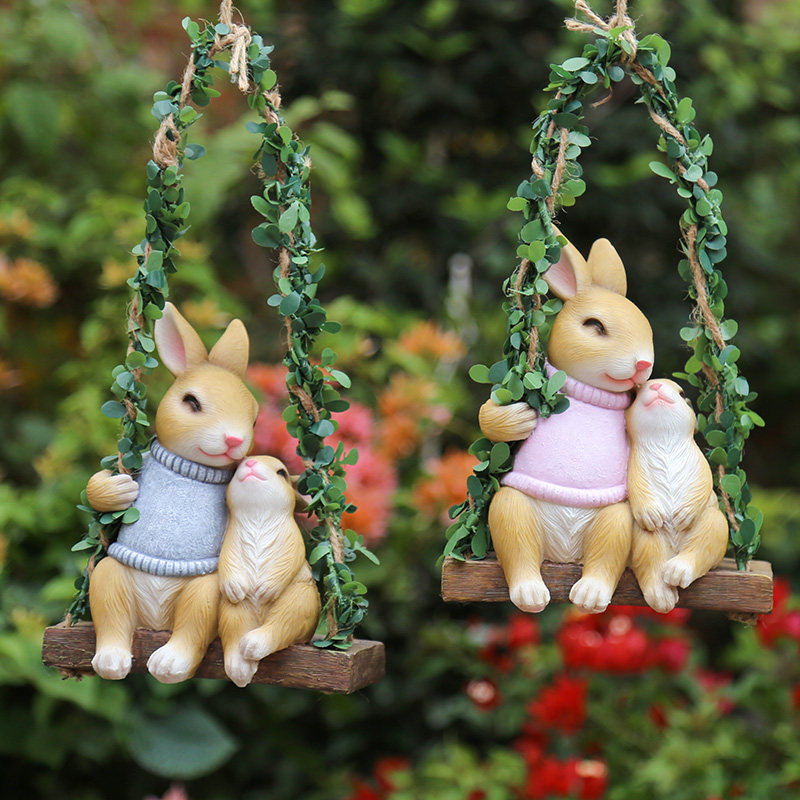 庭院装饰 户外花园小摆件树上装饰 创意动物树脂秋千小兔子摆件 - 图2
