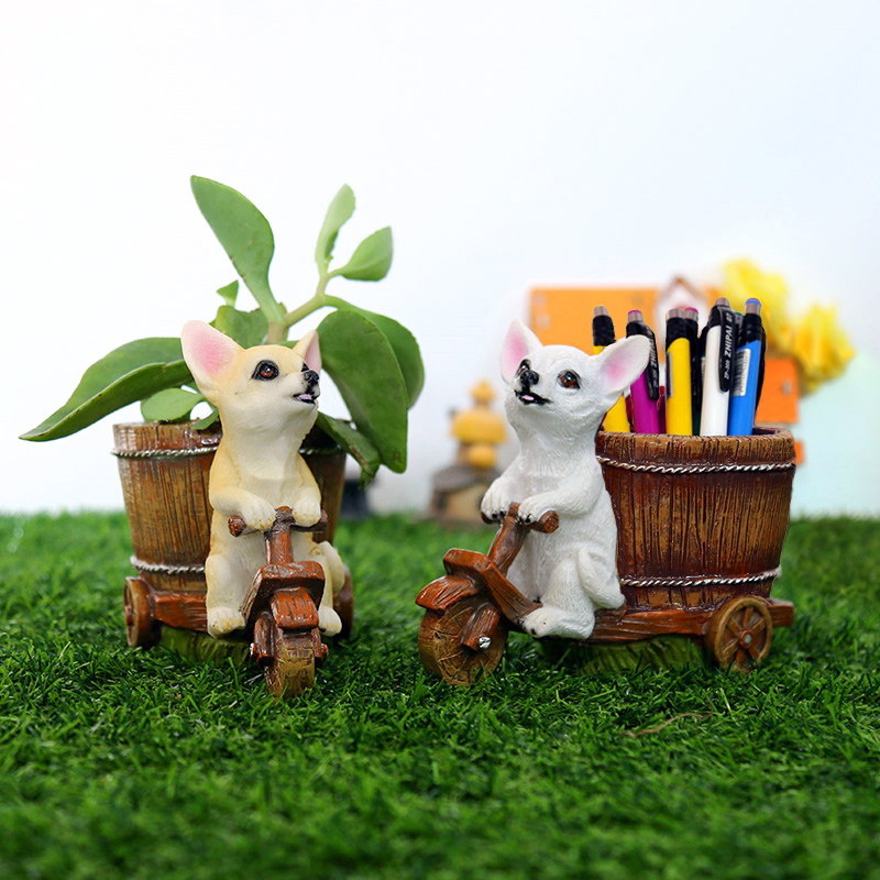 仿真可爱树脂动物小狗摆件创意花盆工艺品礼物家居客厅装饰品摆件 - 图0