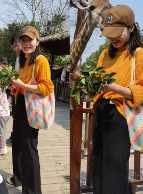 彩虹单肩休闲女包白领时手工diy