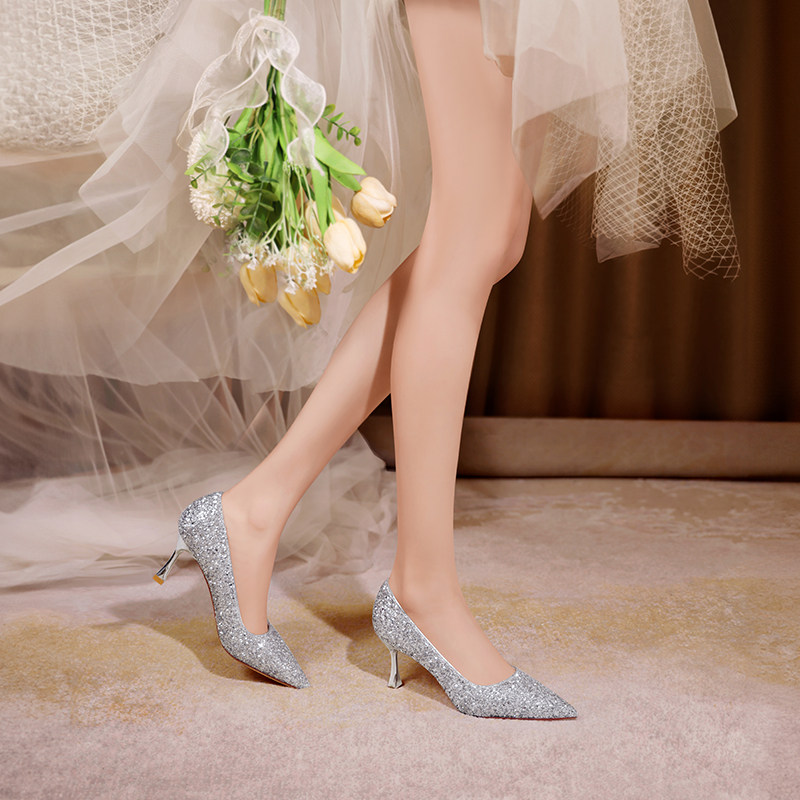 2026爱丽拉婚鞋高跟女银色婚纱鞋细跟银色婚鞋新娘鞋配礼服单鞋,淘宝优惠券,粉丝福利购,淘宝优惠卷