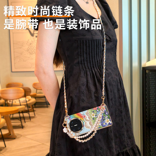 油画彩虹斜挎带挂绳适用华为matex6手机壳新款折叠屏x5典藏版x6磁吸中轴保护单后壳全包matex5高档皮纹mate女 - 图3