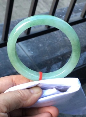 缅甸A货保真正品翡翠冰绿扁条手镯59圈口天然翡翠玉镯子大口径