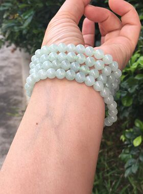 缅甸A货保真正品A货翡翠珠子手串项链两用款冰绿圆珠女款闺蜜送礼