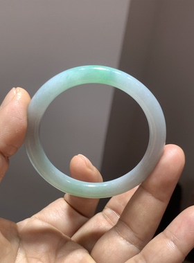 圈口48缅甸A货天然翡翠手镯保真正品冰阳绿圆条玉镯子女款小口