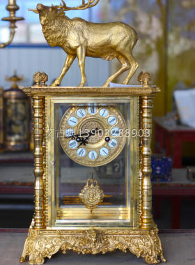 景工新品 纯铜机械趣味玩乐娱乐观赏机械座钟纯铜镀金四明钟