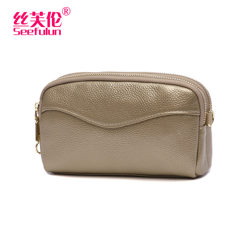 Double zipper genuine leather clutch 2021 soft cowhide casual