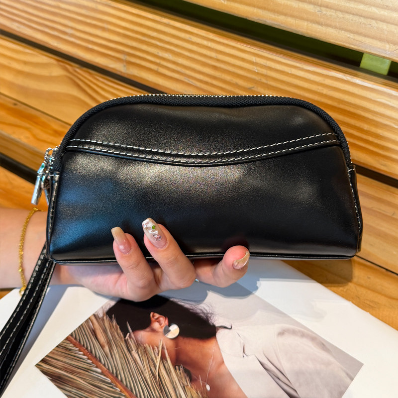 纯牛皮双拉链手拎包小巧轻便买菜零钱包真皮大容量手机包小手包女,淘宝优惠券,粉丝福利购,淘宝优惠卷