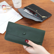 Real leather long style small wallet woman 100 hitch 2023 new soft leather ultra slim money clip card bag integrated small large banknote clip
