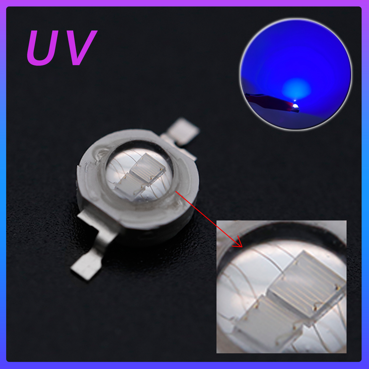 5W大功率365nm370nm紫外LED双芯紫外线灯珠UV灯芯消毒固化厂家-图0