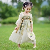 Девушки Ханфу Древнее стиль Супер Сказочное платье Лето 2025 г. Новая маленькая девочка Древняя костюм Дети Лето -Тан Костюм Конфуцианская юбка