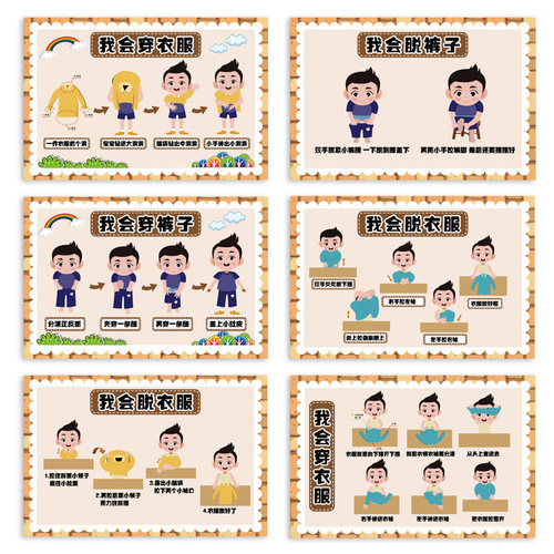 幼儿园环创主题生活自理能力教育常规培养我会穿衣服擦屁股贴纸 - 图1